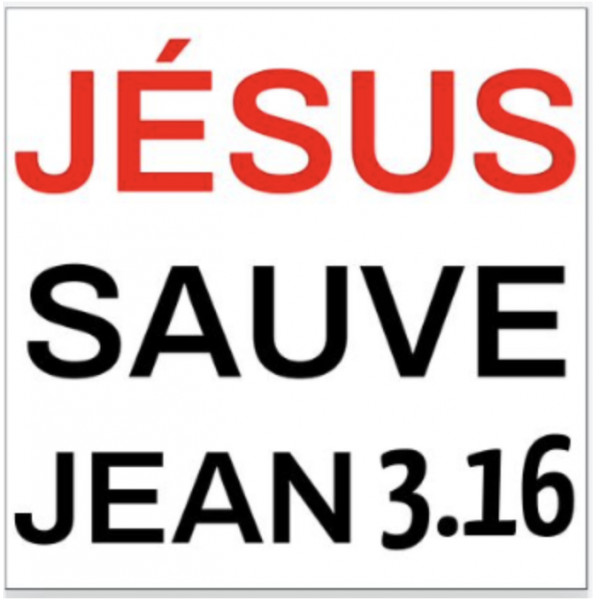 Autocollant : JESUS SAUVE - Jean 3:16 carré 7,5 cm