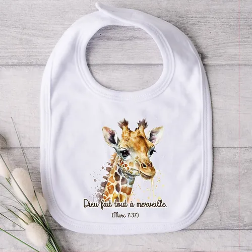 Bavoir Girafe " Dieu fait tout à merveille"
