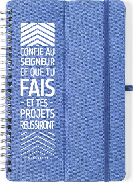 Carnet de note support "Confie au Seigneur..." tissu bleu