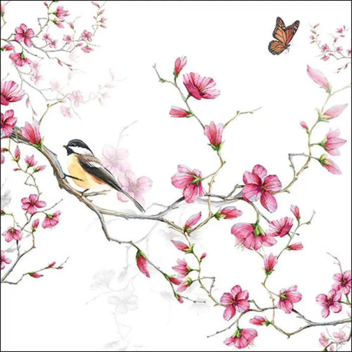 Bougie petite Oiseau dans branches fleuries