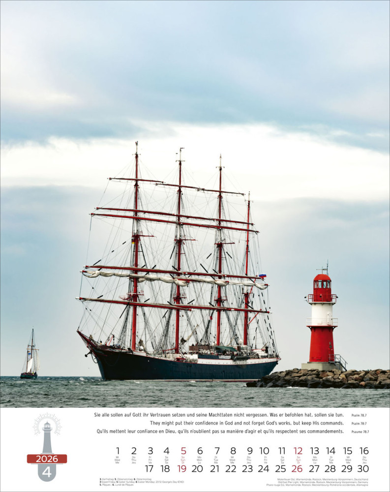 Calendrier Phares - trilingue, poster mural