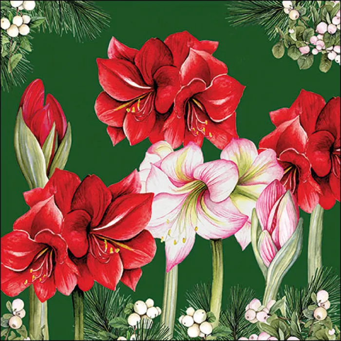 Serviette grande Amaryllis verte en fleurs