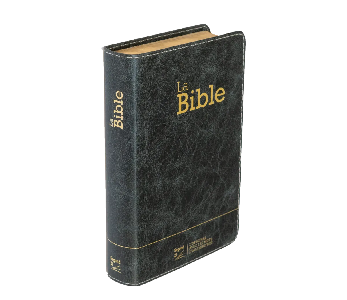Bible Segond 21 compacte  (Premium style) - Couverture semi-rigide cuir anthracite, tranches or