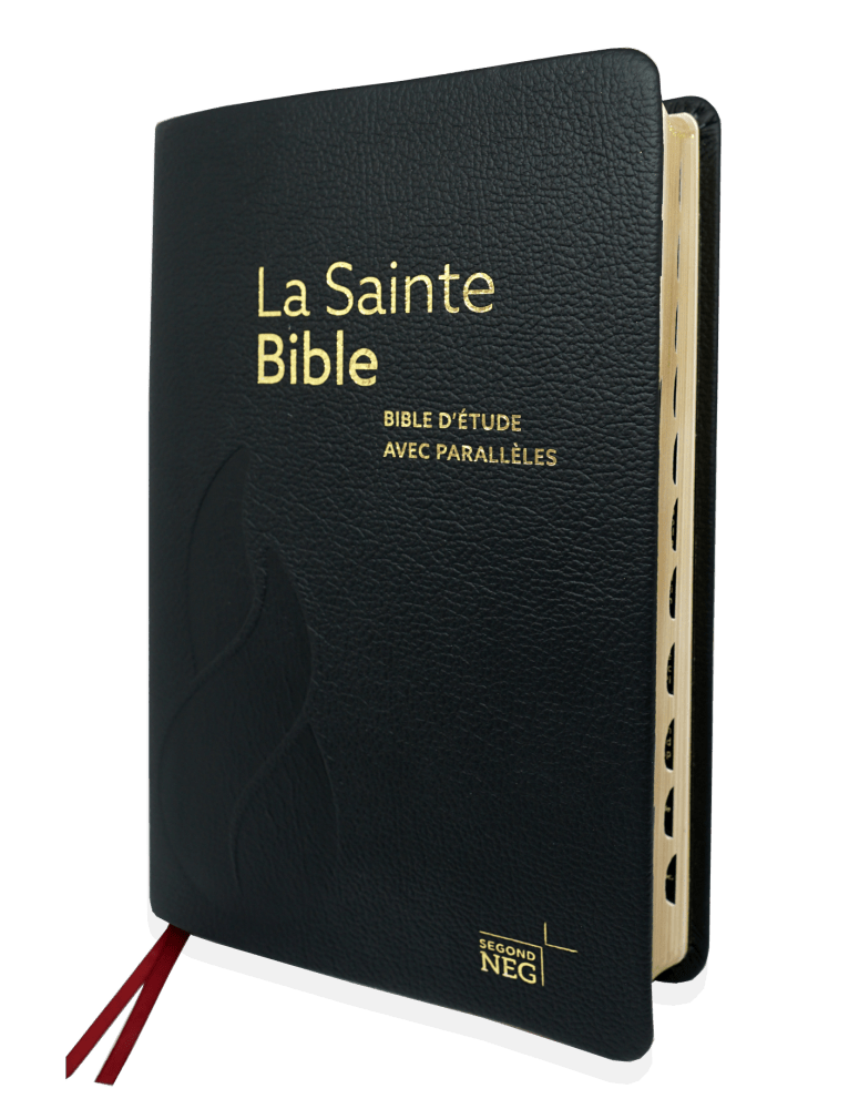 Bible d'étude NEG à parallèles, noire - Souple, cuir véritable, tranche or, onglets