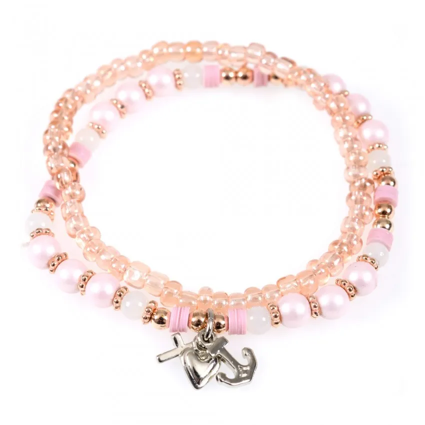Bracelet perles Foi Amour Espoir rose