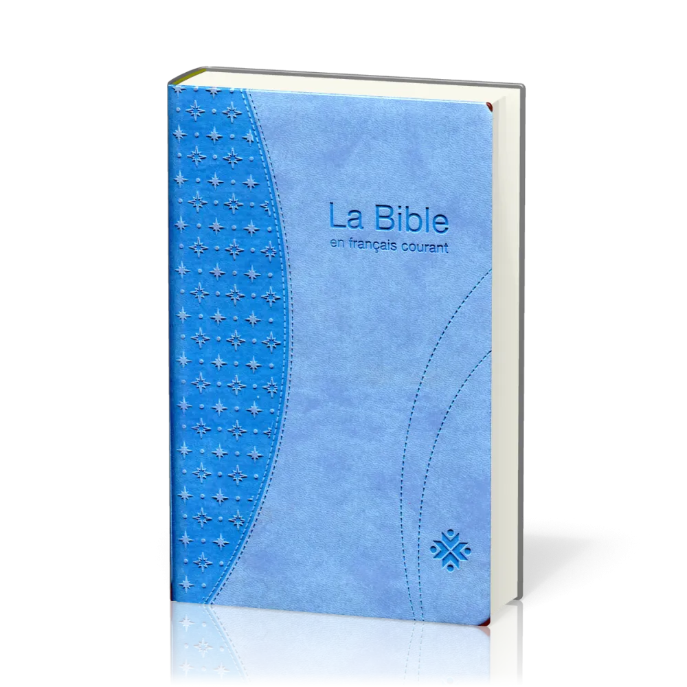 Bible en français courant, simili-cuir bleu avec onglets