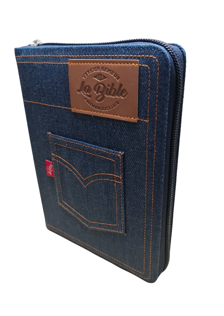 Bible Semeur 2015, couverture jeans souple bleue, avec zip, tranche blanche