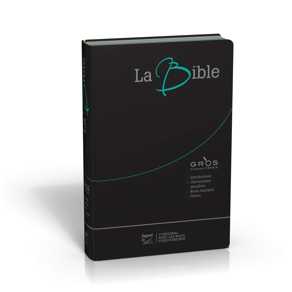 Bible Segond 21 gros caractères souple fibrocuir noir tranche argent onglets