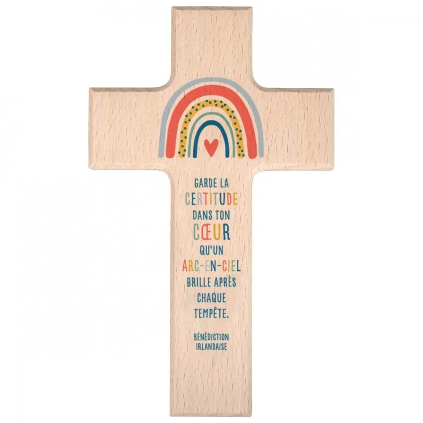 Croix Arc-en-ciel en bois d'hêtre